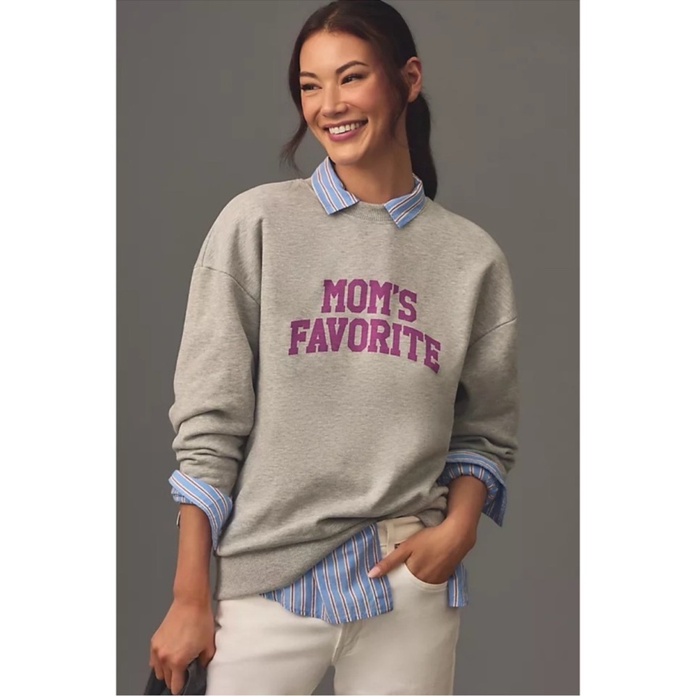 Anthropologie Gray Sweatshirt with Purple "Mom's Favorite" Graphic